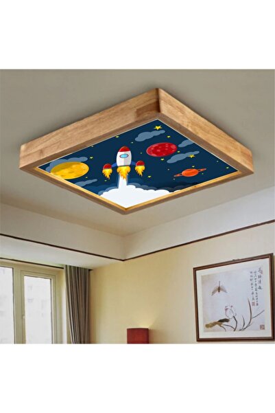 Dekor olsun Ahşap Çerçeve Tavan Led Aydınlatma Avize 60*60cm Kids Beyaz 6500k...