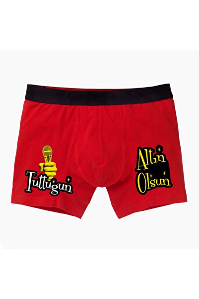 modacix Tuttuğun Altın Olsun Seksi Yazılı Kırmızı Erkek Boxer
