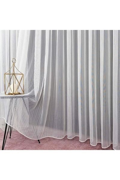 perhal perde ve halı Chain Patterned Sports 1-3 Close Pleated Tulle Curtain