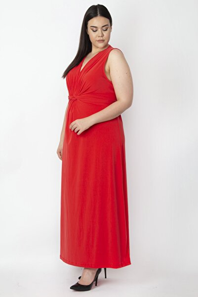 Şans Plus Size Dress - Red - Wrapover