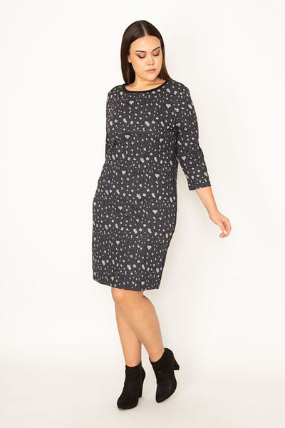 Şans Plus Size Dress - Navy blue - Basic