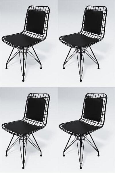 Genel Markalar Kafes Tel Sandalyesi 4 Lü Siyah Sırt Minderli Ofis Cafe Bahçe ...