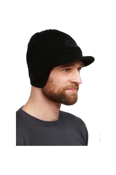 GoldCap Black Unisex Hat Beanie with Visors and Ears