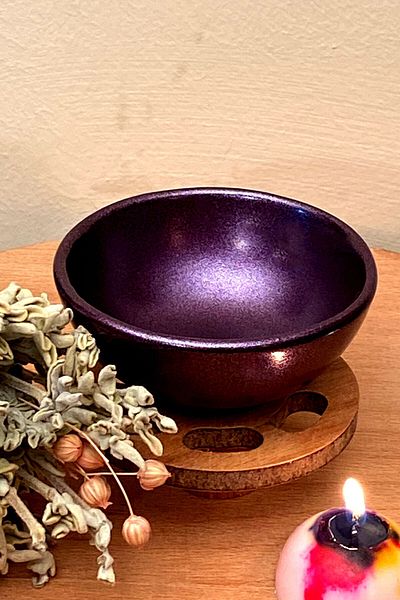 FANTASTİK SANAT ATÖLYESİ Incense Holder Candle Holder - Metallic Shiny Lilac Color Luxury Series Ritual Container for Incense and Candle