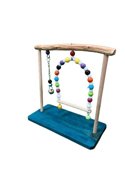 Wooden Bird Stand Perch with Swing and Toy (blue Color)