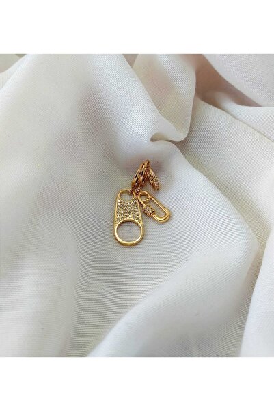 Eva Takı 3'lü Zirkon Taşlı Altın Kaplama Çengelli Iğne Küpe