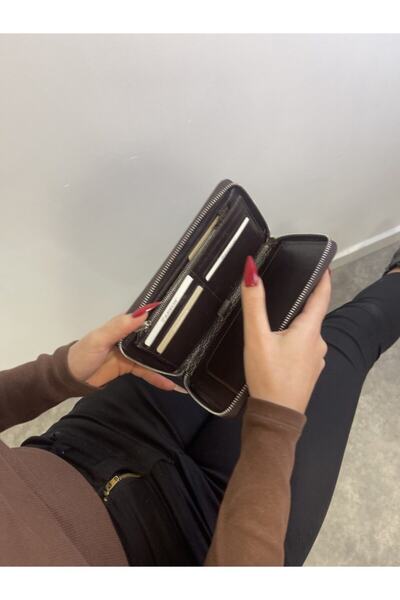 DERKON Πορτοφόλι Unisex από γνήσιο δέρμα σε καφέ χρώμα με θήκη τηλεφώνου και στυλό