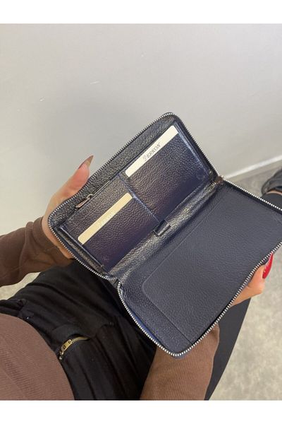 DERKON Genuine Leather Unisex Wallet with Phone and Pen Compartment