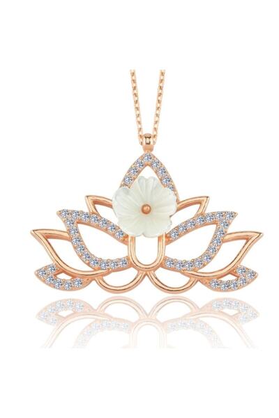 Mia Vento Işıltılı Lotus Manolya Çiçeği Rose Renk Flowers Gümüş Kolye