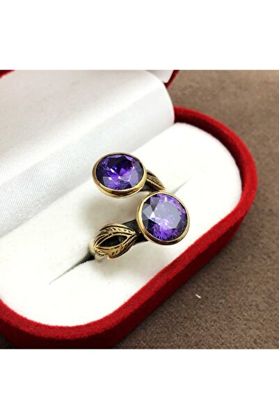 Midyat Nurtaş Gümüş Ametist Taşlı 925 Ayar Otantik Gümüş Kadın Yüzük