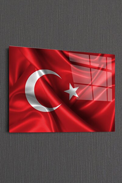 Bourneo Dekoratif Yatay Cam Tablo Türk Bayrağı