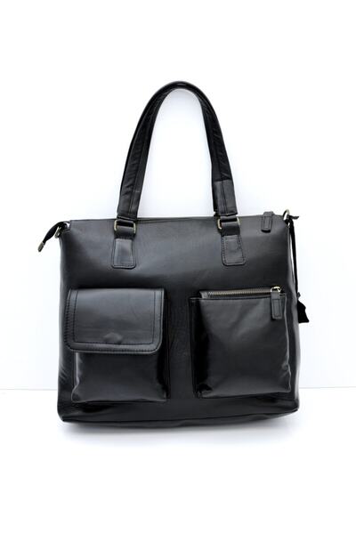 Veskemann حقيبة ساعي البريد متعددة الأقسام من الجلد الطبيعي باللون الأسود من ...