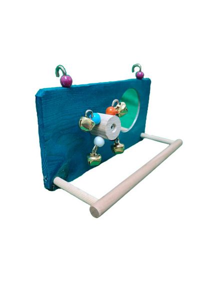 Wooden Bird Wheel And Mirrored Side Wire Perch (BLUE COLOR)