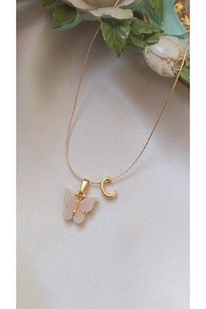 Asia by Leuvoié C Harfli Simli Beyaz Kelebek Kolye