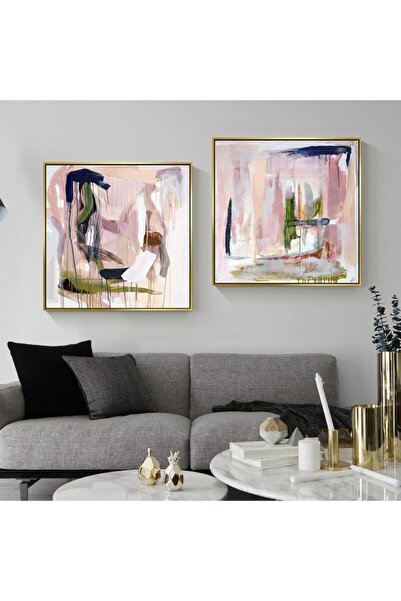 Markazip Altın Metal Çerçeveli 70x70cm Ikili Kanvas Tablo Lk489-a