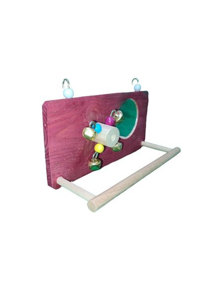 Wooden Bird Wheel And Mirrored Side Wire Perch (RED COLOR)