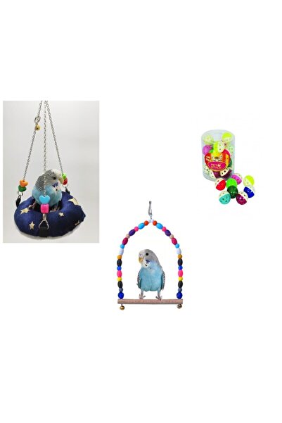 Pet Style Kuş Oyuncağı Seti Küçük - Kuş Uyku Hamağı Ve Salıncak - Boncuklu Lü...