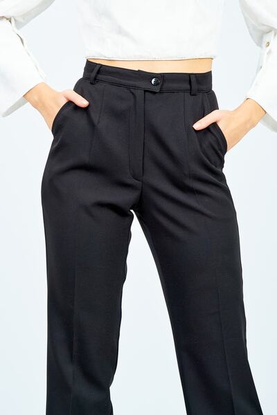 Moda Tuğram Kadın Siyah Klasik Yüksek Bel Kumaş Pantolon