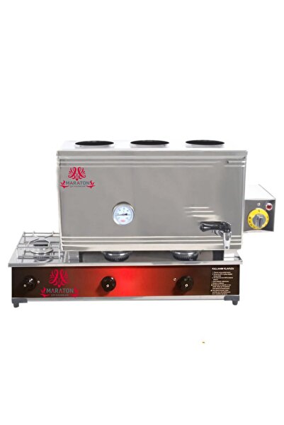 MARATON Üç Demlikli Çay Kazanı Elektrikli Tüplü Taban Kaynaklı 60lık Model Pr...
