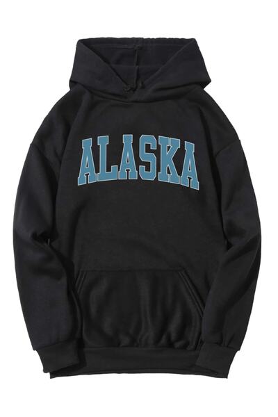 Deocept Аляска Печатно унисекс черно суитшърт с качулка