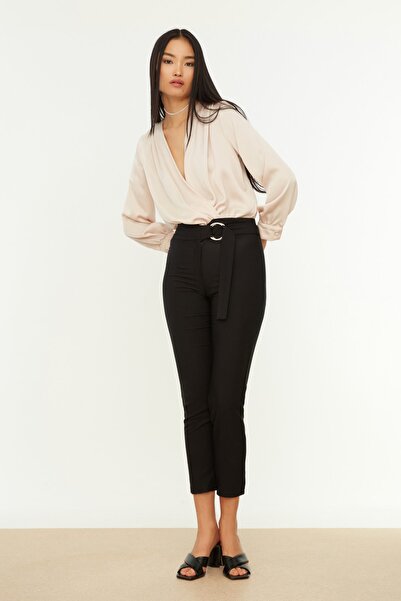 Trendyol Collection Чорні штани з сигаретного сукна з поясом TWOAW20PL0600