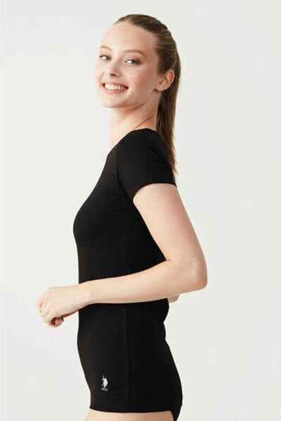 U.S. Polo Assn. Women's Black Short Sleeve Round Neck T-shirt 66002