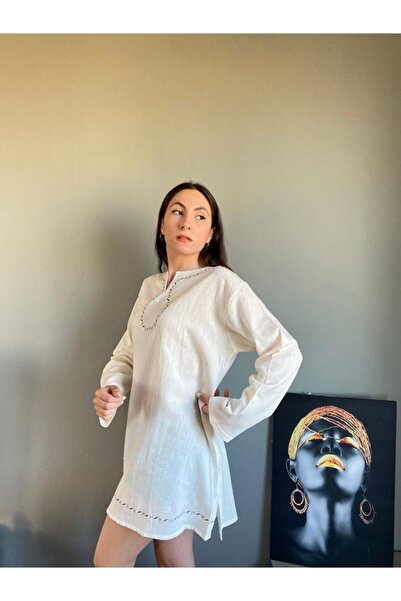 Esvap Butik Long Sleeve Tunic Şile Cloth with Embroidery on the Front