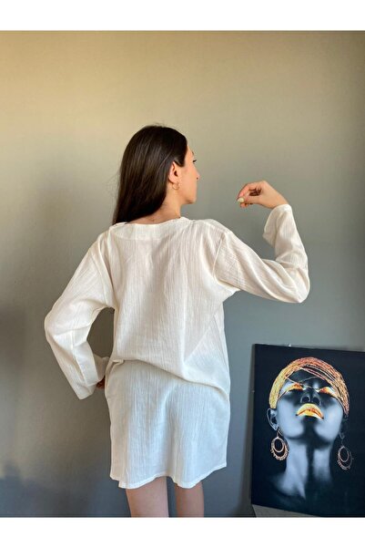 Esvap Butik Long Sleeve Tunic Şile Cloth with Embroidery on the Front