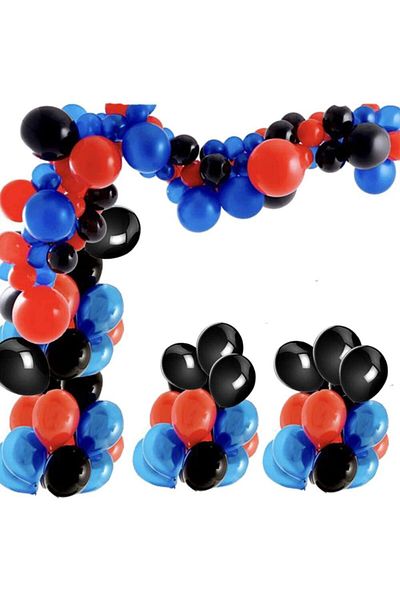 BEST PARTİ DOĞUM GÜNÜ PARTİ SÜSLERİ Spiderman Concept 70 Pieces Red Navy Blue Black Balloons and Chain