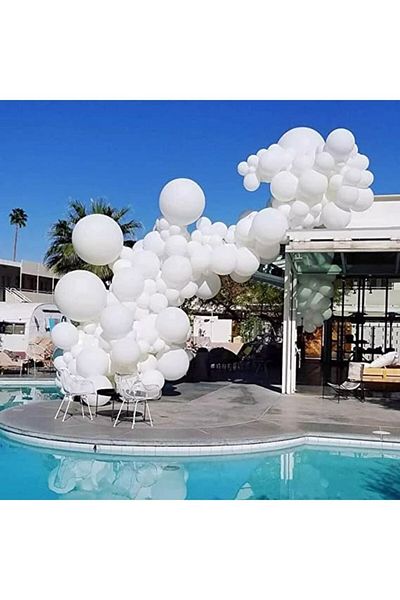 BEST PARTİ DOĞUM GÜNÜ PARTİ SÜSLERİ 70 White Metallic Balloons + 1 Balloon Chain