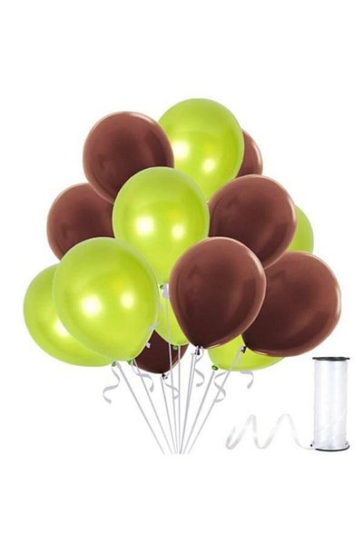 BEST PARTİ DOĞUM GÜNÜ PARTİ SÜSLERİ Brown Light Green Metallic Balloon 50 Pieces + 5 m Balloon Chain