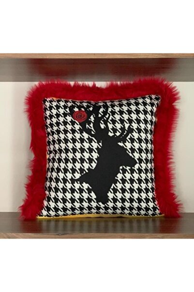 KIRLENTİM E363 Κόκκινο βελούδινο κάλυμμα μαξιλαριού με μοτίβο διπλής όψης