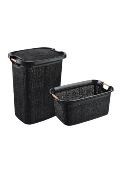 Poomy Ahşap Saplı 60 Litre Kirli Çamaşır Sepeti + 30 Litre Ahşap Saplı Çamaşı...