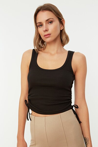 Trendyol Collection Black Gather Detailní límec k bazénu Žebrované Flexibilní pletené tílko TWOSS21AL0020