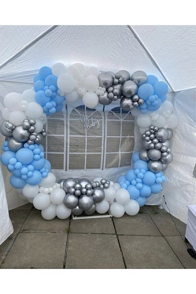 BEST PARTİ DOĞUM GÜNÜ PARTİ SÜSLERİ Chrome Silver Sleeve Blue Pastel White Balloon Chain 100 Pieces