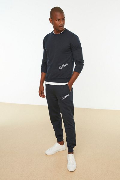 Trendyol Collection Σετ φόρμας κανονικής κοπής Navy Blue - Κέντημα Fleece, Ζεστό TMNAW21EM0082
