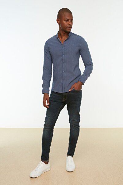 Trendyol Collection Námořnická modrá košile Slim Fit Judge Collar TMNAW22GO1114