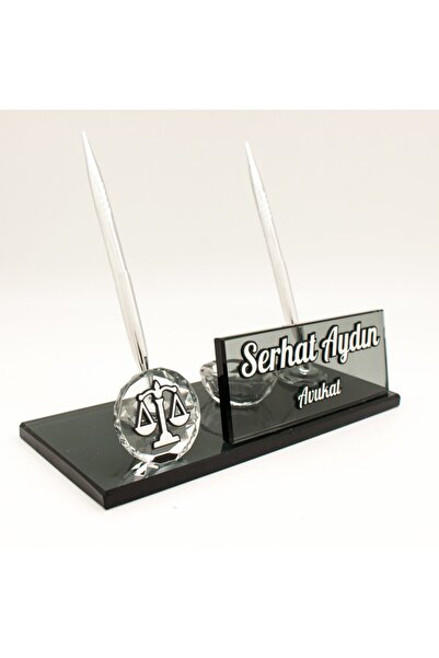 Ofistike Avukatlara Özel Hukuk Logolu Avukat Isimlik Kristal Masa Isimliği