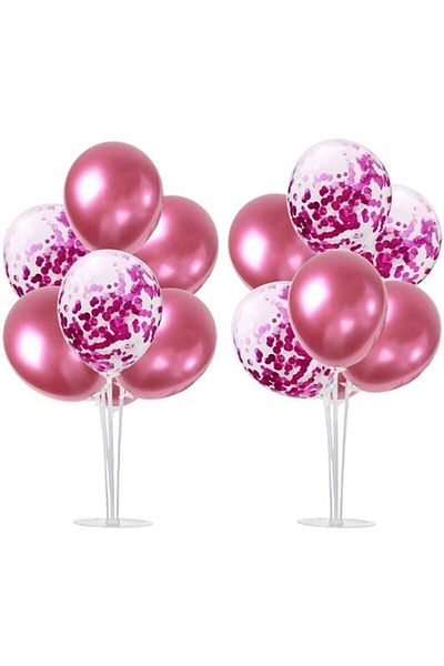BEST PARTİ DOĞUM GÜNÜ PARTİ SÜSLERİ Pink Chrome Confetti Footed Balloon Stand 1 Piece