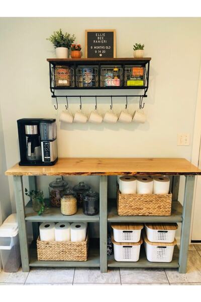 Elipos Ahşap Rustik Kahve Istasyonu/mutfak Adası