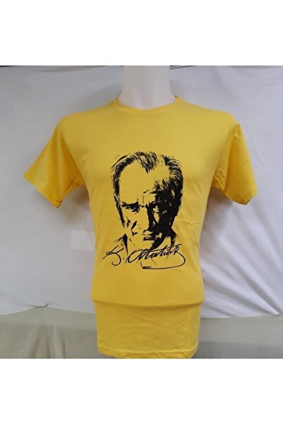 FATELLA Tricou unisex pentru copii, cu gât rotund, cu imprimeu Ataturk, galbe...