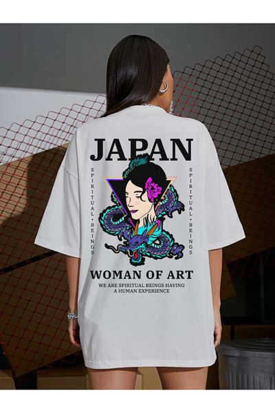 DEEPSENCE Women's Oversize T-shirt Japan Back Print White
