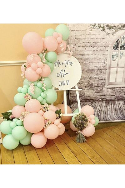 BEST PARTİ DOĞUM GÜNÜ PARTİ SÜSLERİ Macaron Pink and Mint Green Balloon 50 Pieces + 5 m Balloon Chain