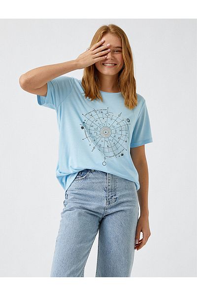 Koton 2yak13355ek Tricou pentru damă Indigo deschis