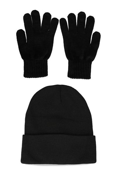 özmertaskerimalzeme Basic Beanie And Gloves Winter Wool Unisex Black