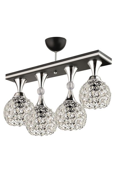 KUZEY AYDINLATMA Cansu 4-Piece Crystal Ball Black Chrome Caka Modern Chandelier