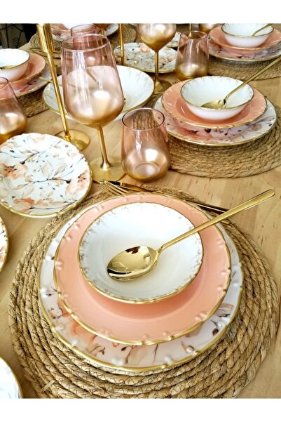 CASA DE BELLA Çiçek Desenli 58 Parça 12 Kişilik Porselen Yemek Takımı