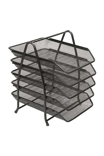 KRAF Table Top Document Shelf Metal Black Perforated 5-Piece Movable