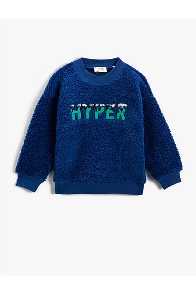 Koton Slogan Embroidered Plush Sweasthirt Crew Neck