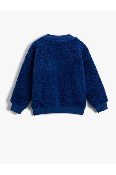 Koton Slogan Embroidered Plush Sweasthirt Crew Neck